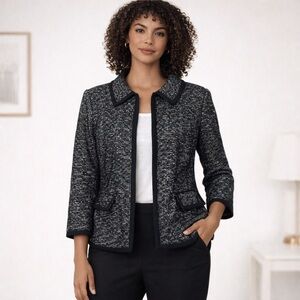 Ann Taylor Tweed Three-Quarter Sleeve Wool Blend Blazer Jacket